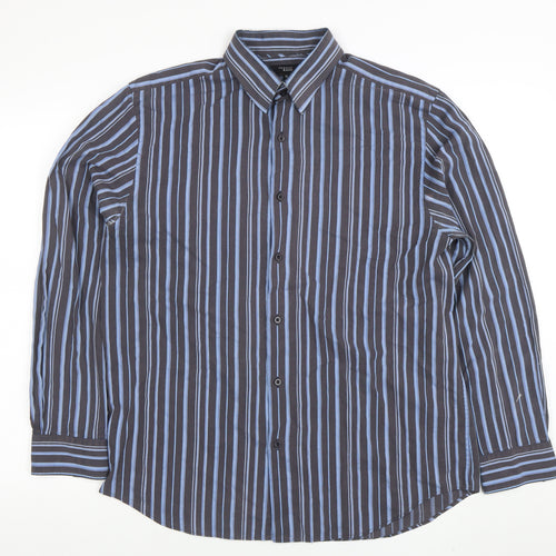Thomas Nash Men's Blue Striped Long Sleeve Cotton Shirt M