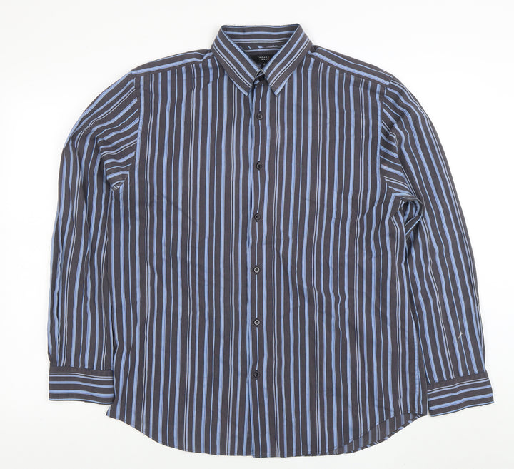 Thomas Nash Men's Blue Striped Long Sleeve Cotton Shirt M
