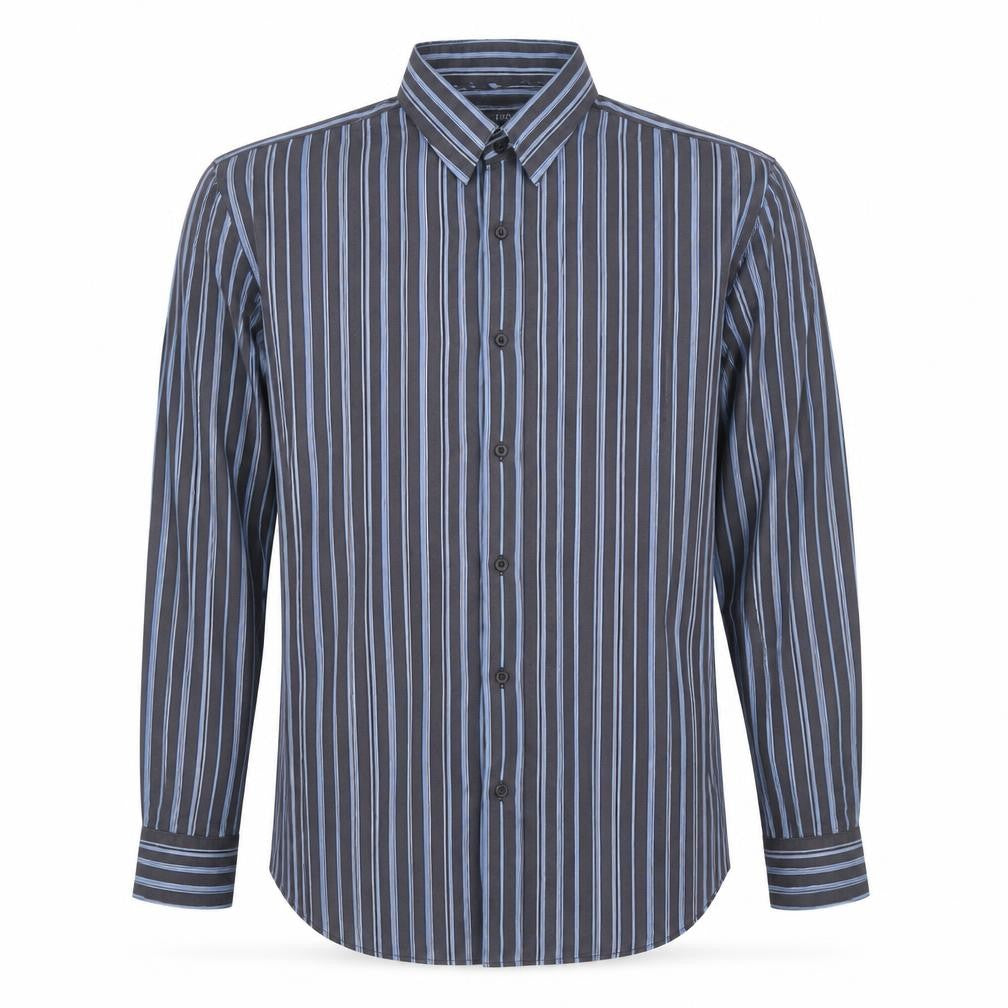 Front view of Thomas Nash Men's Blue Striped Long Sleeve Cotton Shirt M