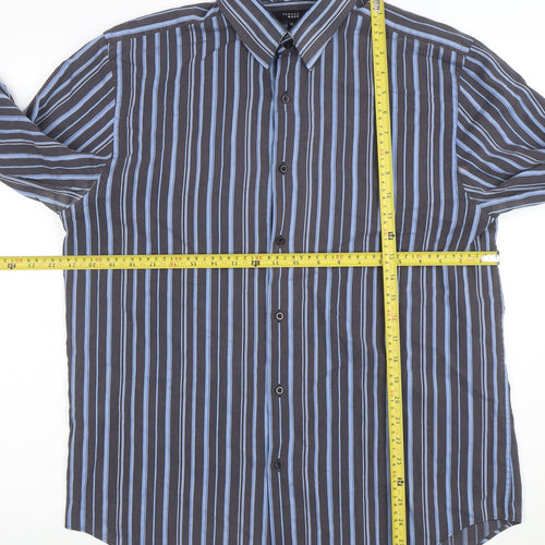 Thomas Nash Men's Blue Striped Long Sleeve Cotton Shirt M