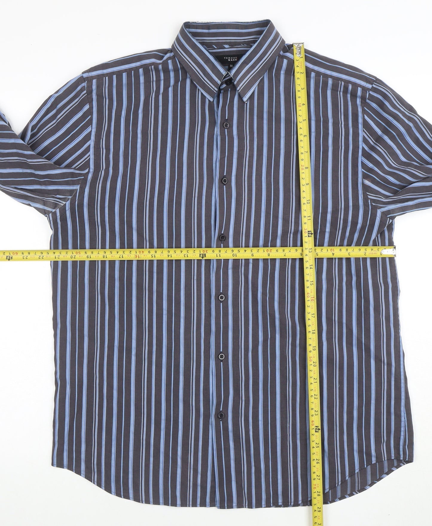 Thomas Nash Men's Blue Striped Long Sleeve Cotton Shirt M