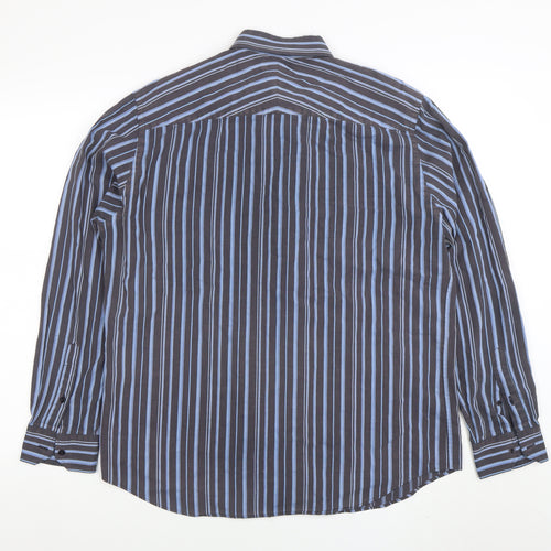 Thomas Nash Men's Blue Striped Long Sleeve Cotton Shirt M