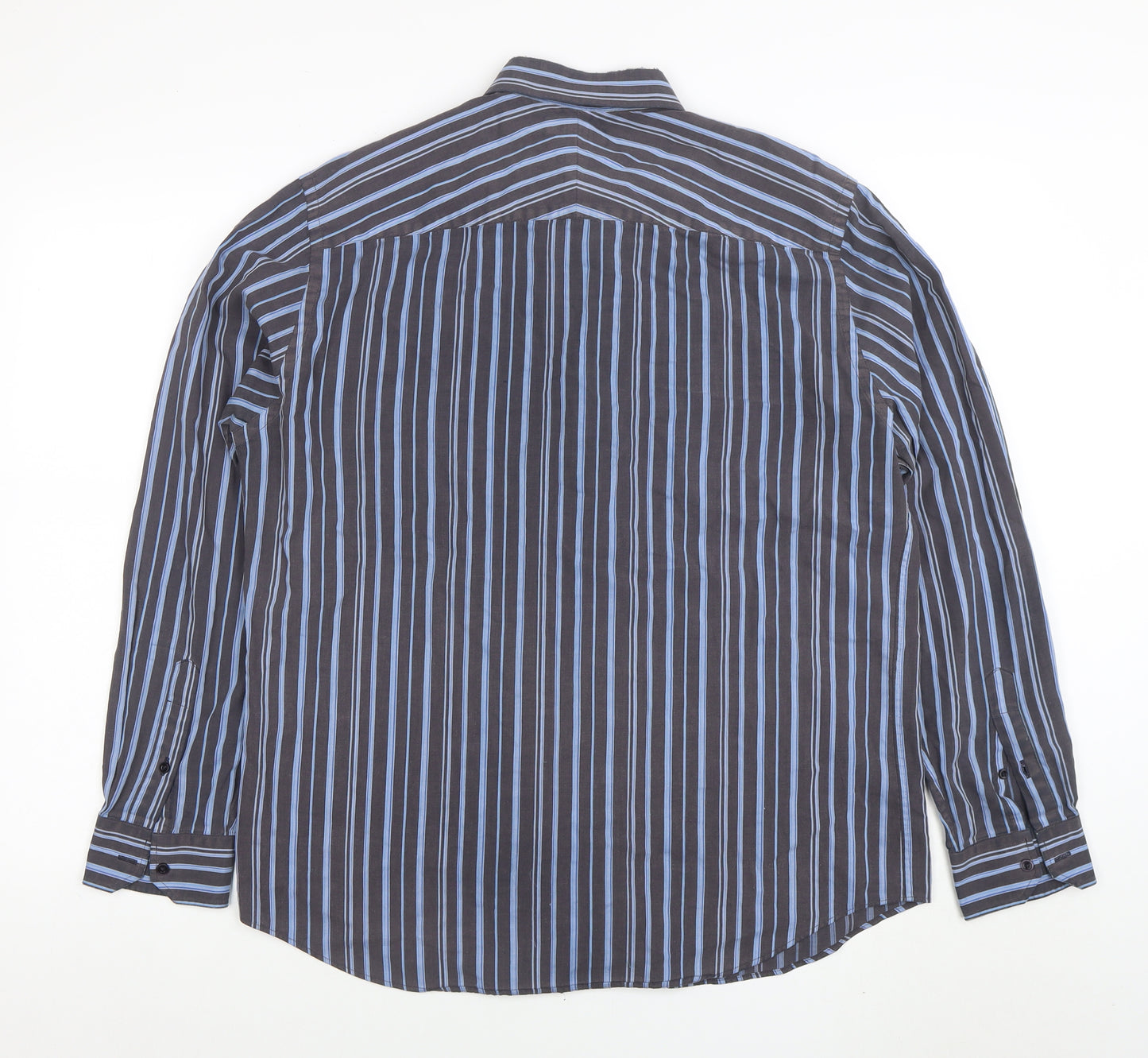 Thomas Nash Men's Blue Striped Long Sleeve Cotton Shirt M