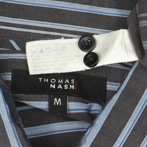Thomas Nash Men's Blue Striped Long Sleeve Cotton Shirt M