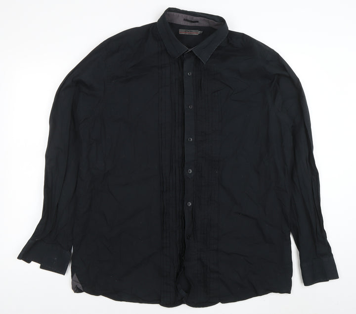 Jeff Banks Men's Black Cotton Long Sleeve Button-Up Shirt 2XL