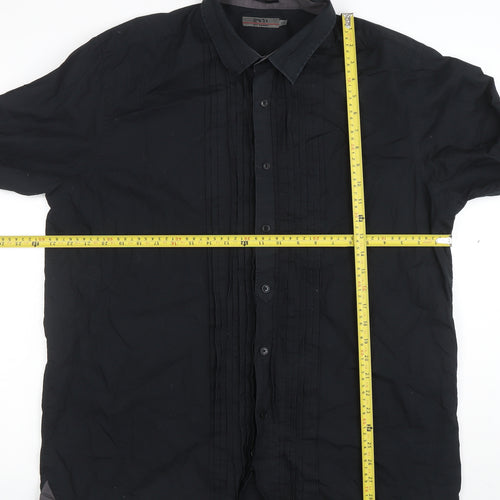 Jeff Banks Men's Black Cotton Long Sleeve Button-Up Shirt 2XL