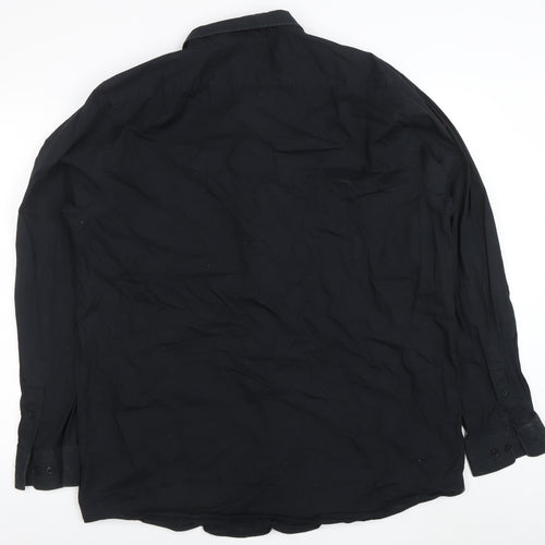 Jeff Banks Men's Black Cotton Long Sleeve Button-Up Shirt 2XL