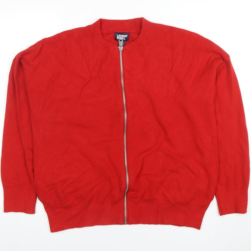 Lands' End Women's Red Full Zip Knit Jumper Size L
