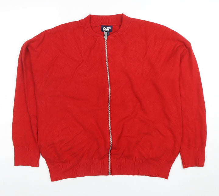 Lands' End Women's Red Full Zip Knit Jumper Size L
