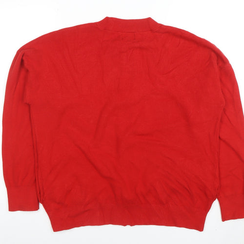 Lands' End Women's Red Full Zip Knit Jumper Size L