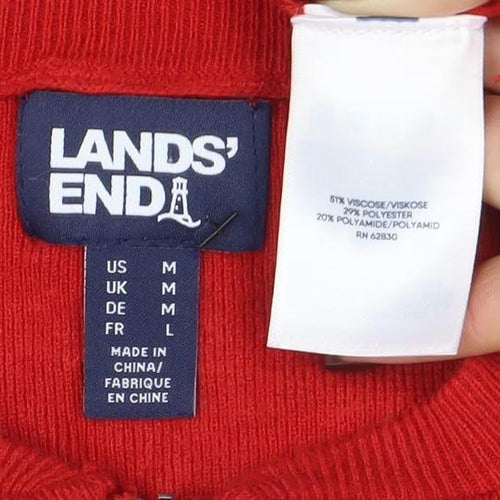 Lands' End Women's Red Full Zip Knit Jumper Size L