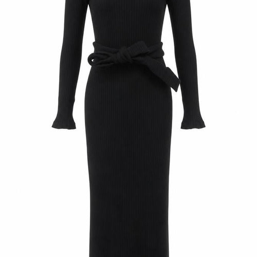 Topshop Women Black Bodycon Ribbed Midi Dress Size 8 Long Sleeve