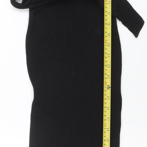 Topshop Women Black Bodycon Ribbed Midi Dress Size 8 Long Sleeve