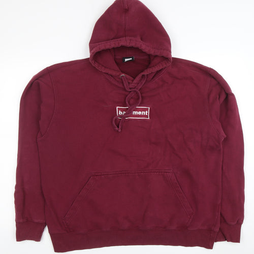 The Basement Men Red Pullover Hoodie 2XL Embroidered Streetwear