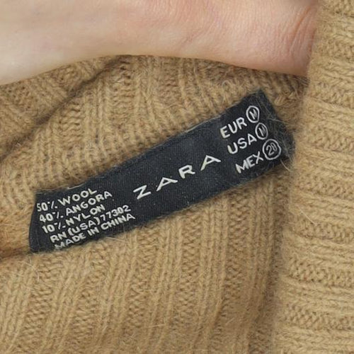 ZARA Women’s Beige Roll Neck Wool Angora Jumper Size 10