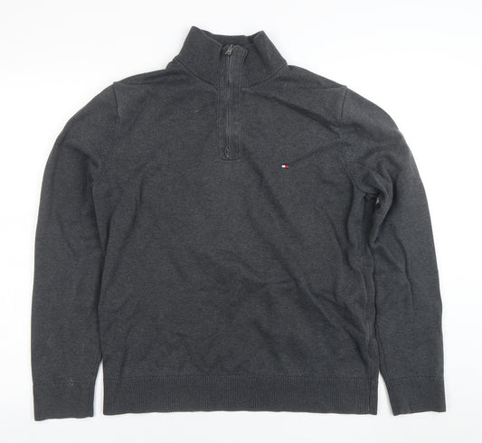Tommy Hilfiger Men's Grey Cotton Half Zip Jumper Size L