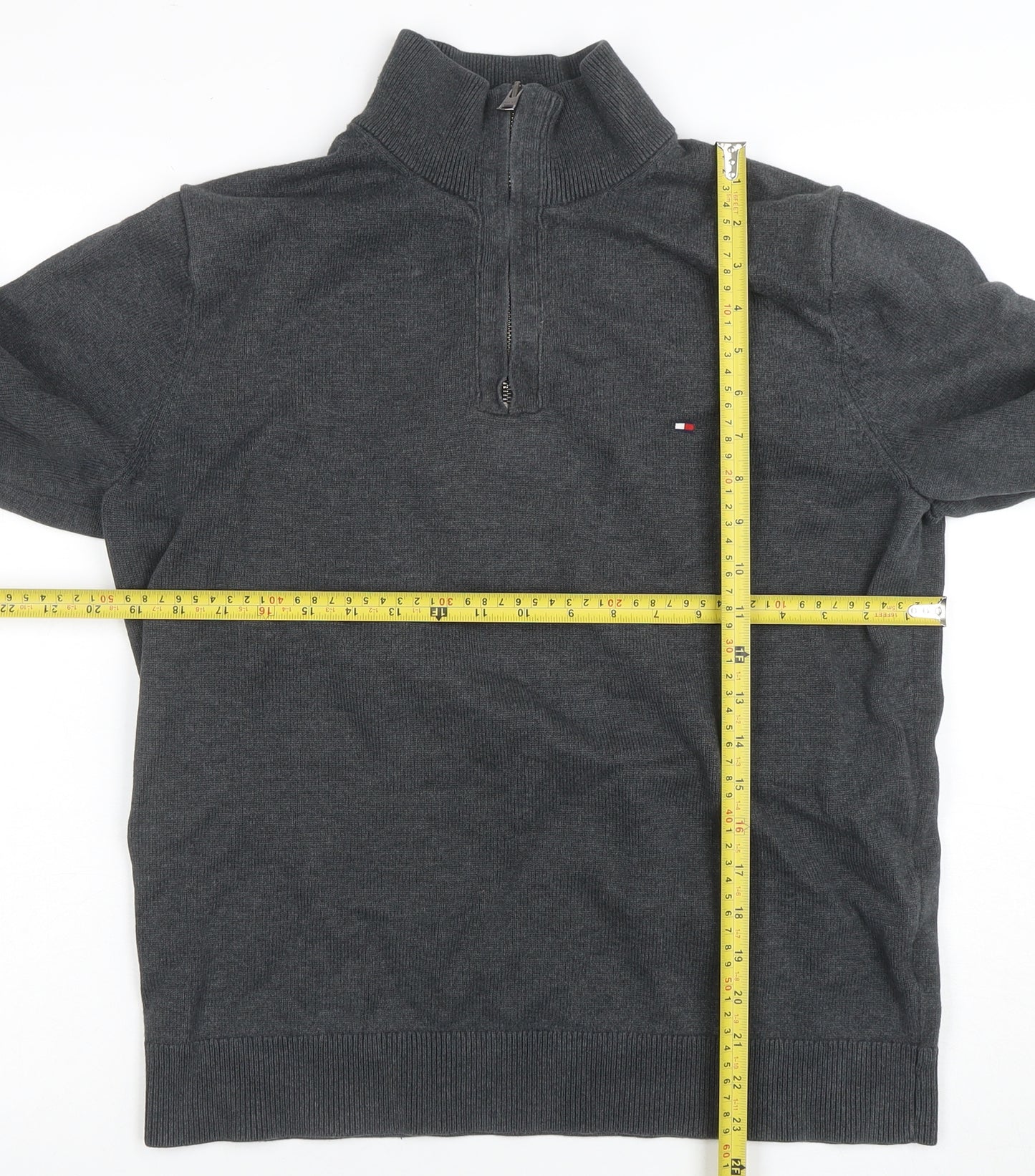 Tommy Hilfiger Men's Grey Cotton Half Zip Jumper Size L