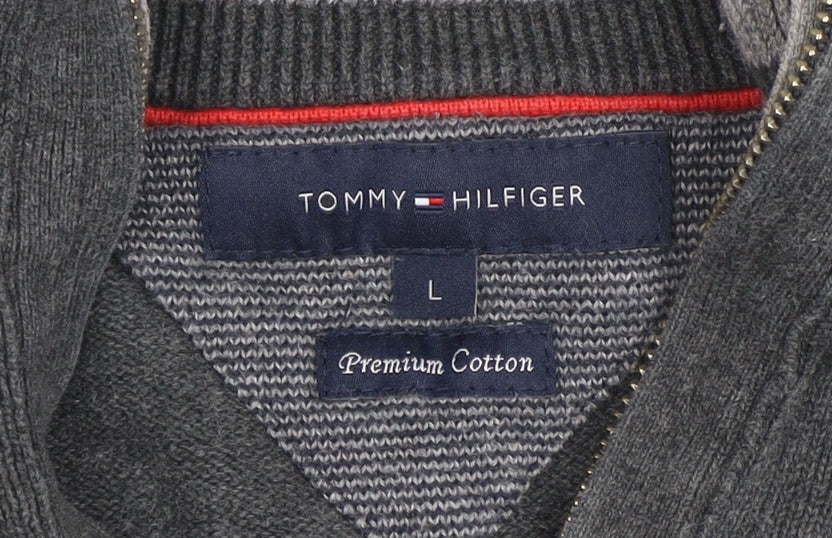 Tommy Hilfiger Men's Grey Cotton Half Zip Jumper Size L