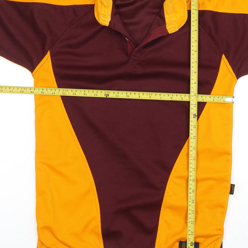 Falcon Men's Maroon and Gold Long Sleeve Polo Shirt Size S