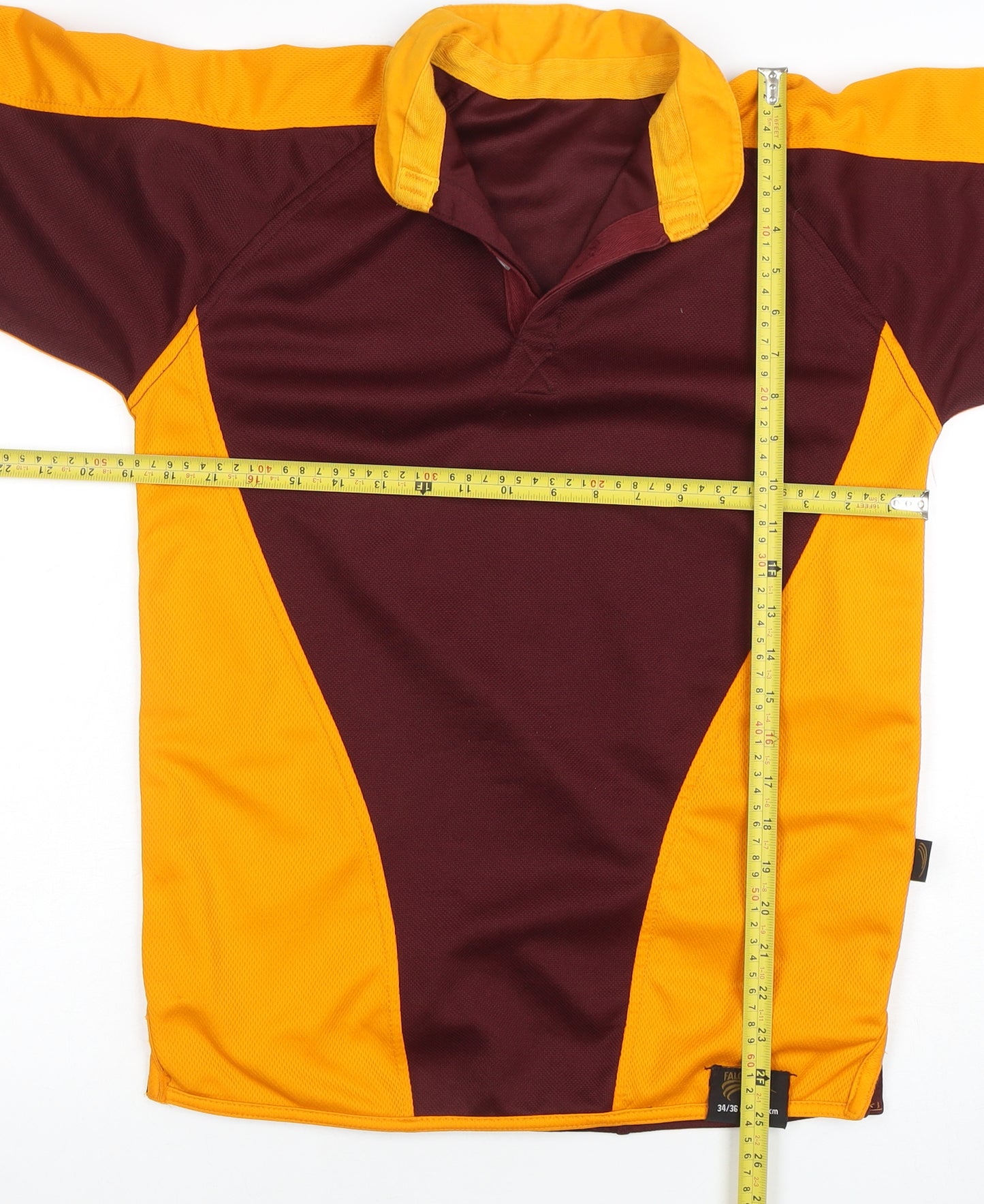 Falcon Men's Maroon and Gold Long Sleeve Polo Shirt Size S