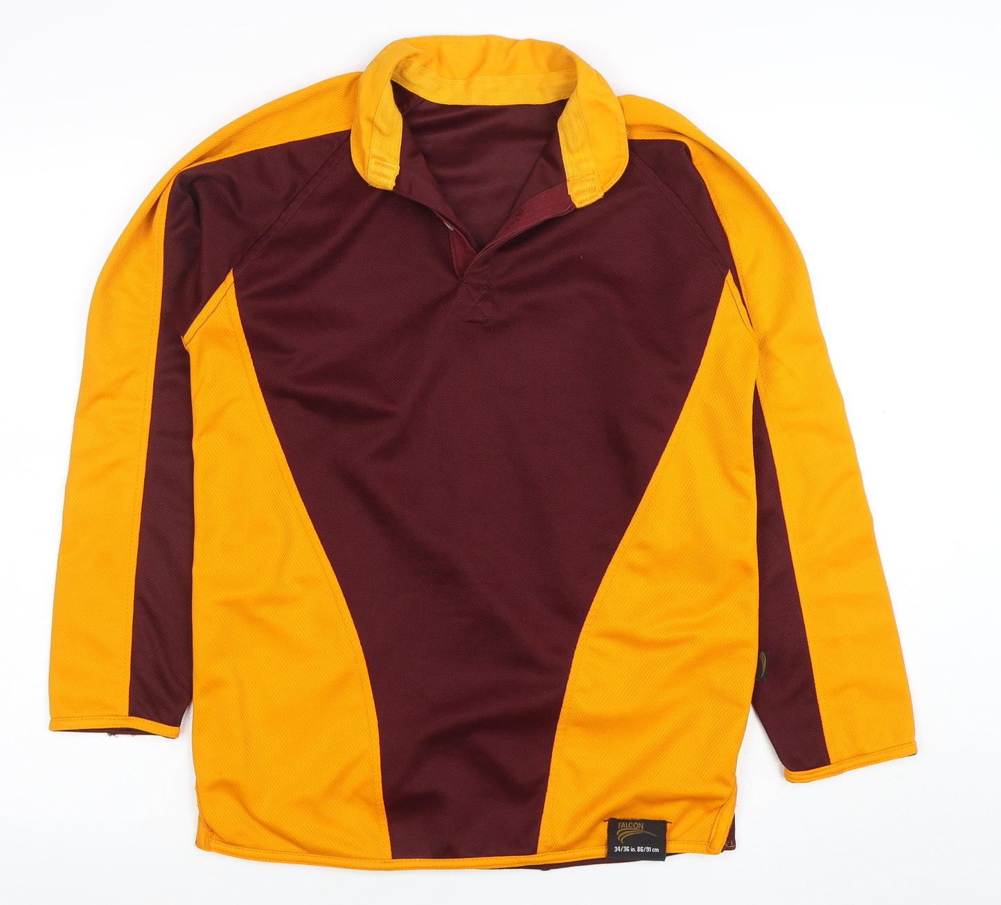 Falcon Men's Maroon and Gold Long Sleeve Polo Shirt Size S