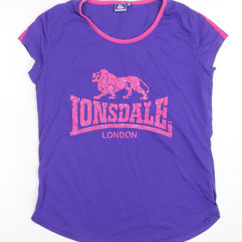 Lonsdale Women Purple Short Sleeve Basic T-Shirt Size 12