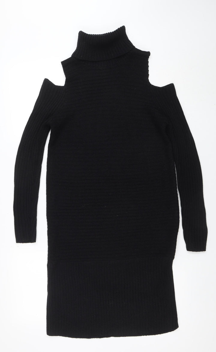 Noisy May Womens Black S Knit Bodycon Cold Shoulder Dress