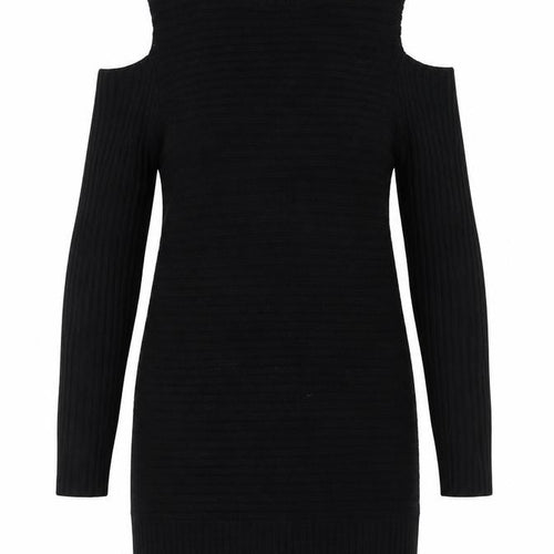 Noisy May Womens Black S Knit Bodycon Cold Shoulder Dress