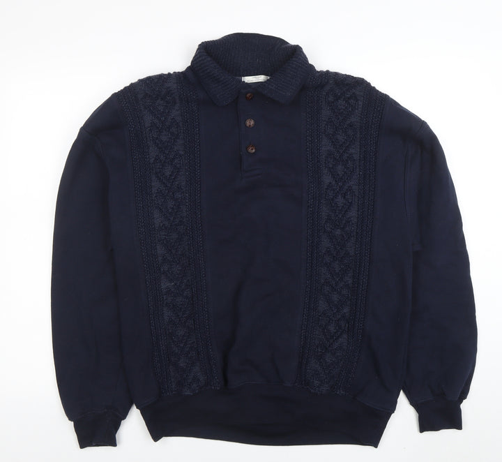 Marks and Spencer Men’s Blue Henley Knit Sweatshirt Size L