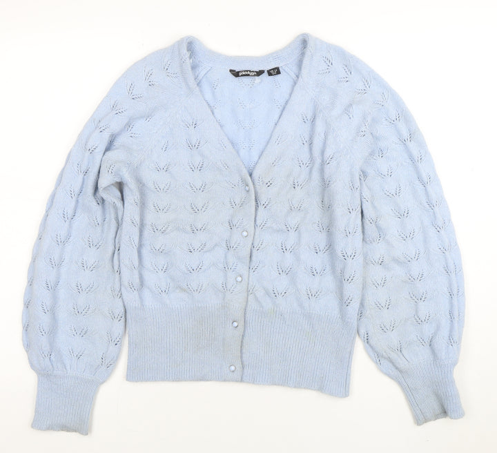 Golddigga Women Blue Size 12 V-Neck Cardigan Knit Jumper