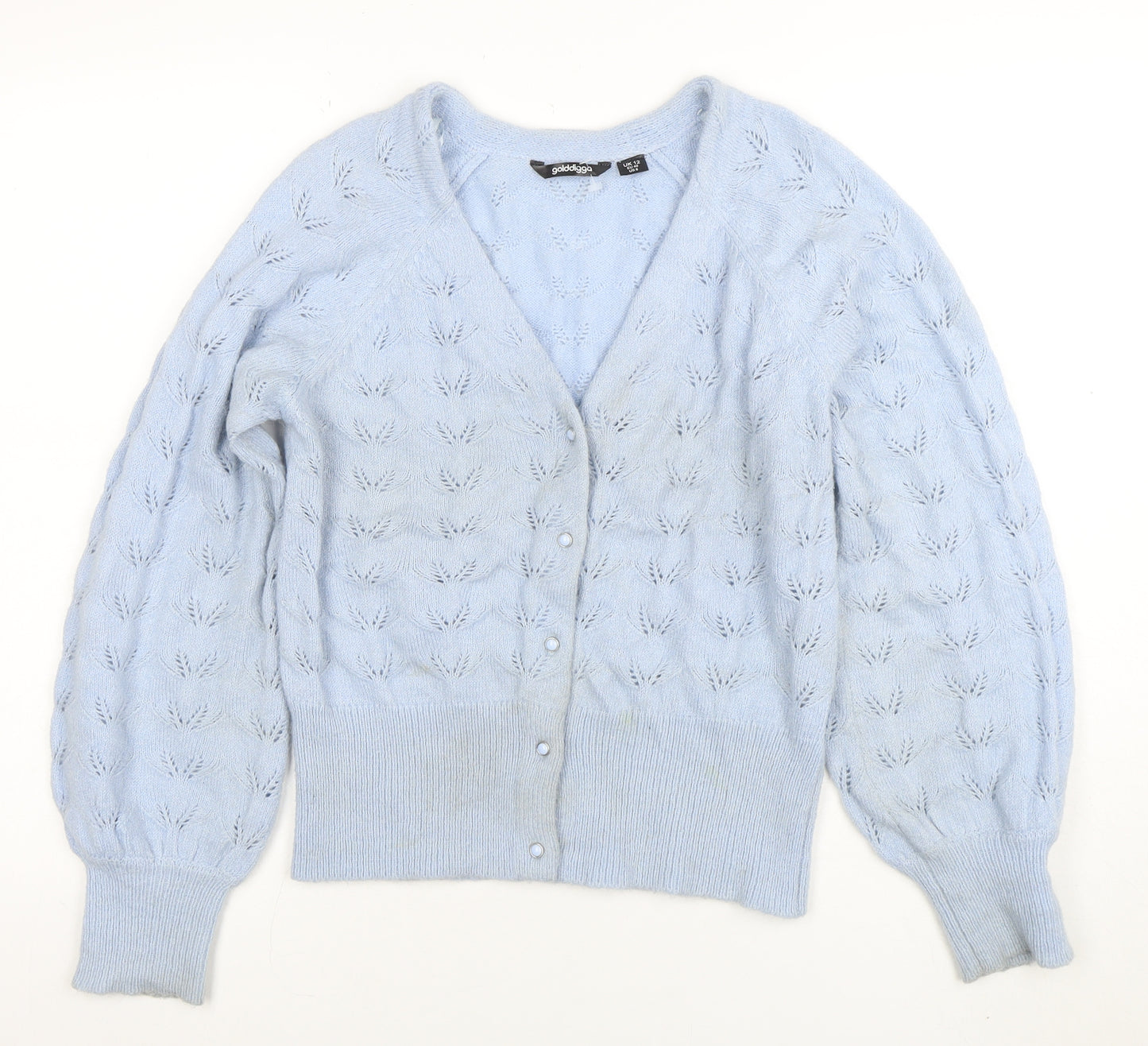 Golddigga Women Blue Size 12 V-Neck Cardigan Knit Jumper