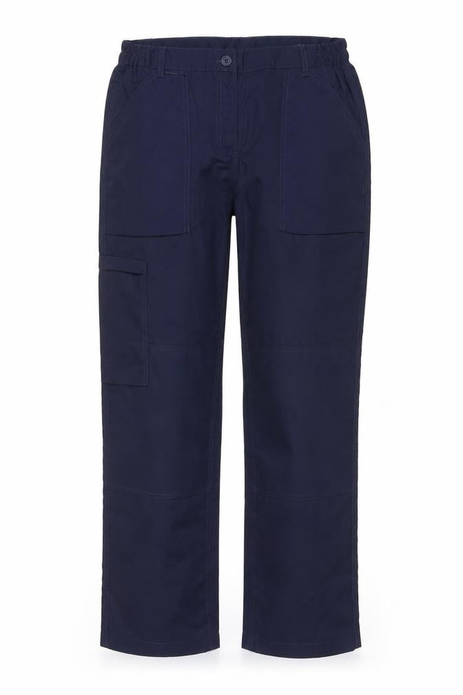 Front view of Regatta Professional women’s blue cargo work trousers, size UK 16