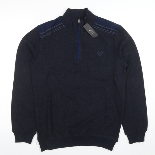Vesbul Men's Blue 1/2 Zip Cotton Blend Sweatshirt Size M
