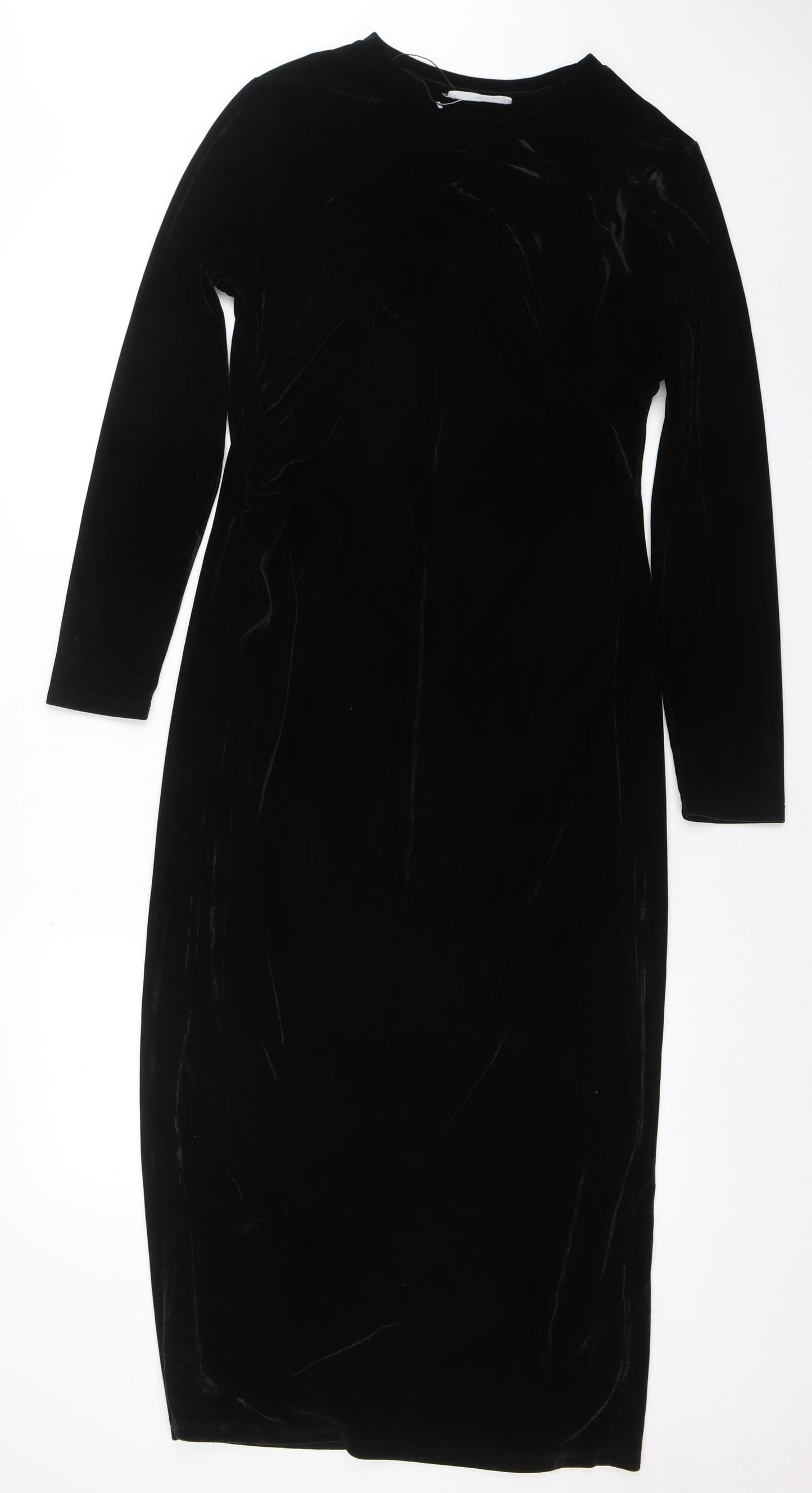 Primark Women’s Black Velvet Bodycon Midi Dress Size L 14-16