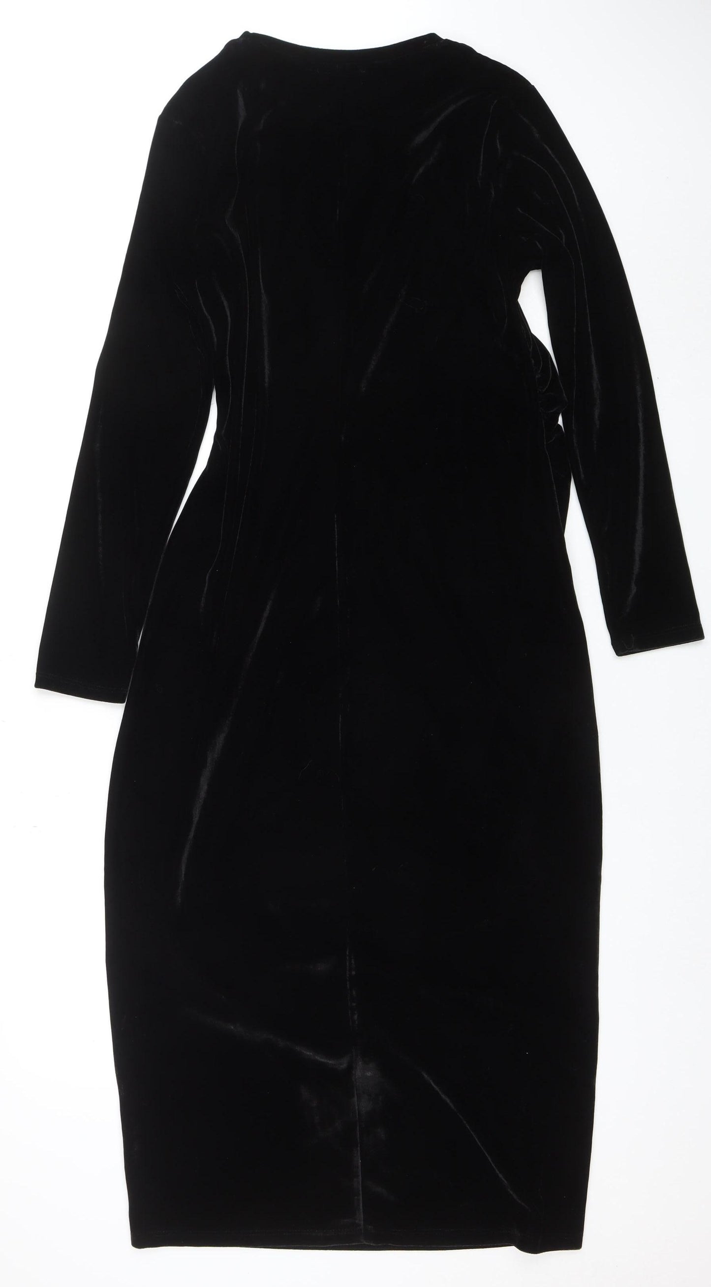 Primark Women’s Black Velvet Bodycon Midi Dress Size L 14-16