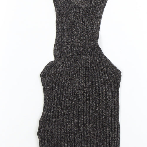 MNG Women's Black Metallic Ribbed Halter Camisole Top Size M