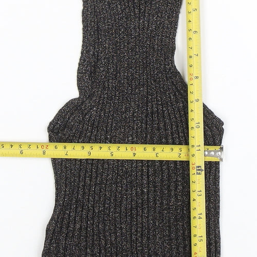 MNG Women's Black Metallic Ribbed Halter Camisole Top Size M