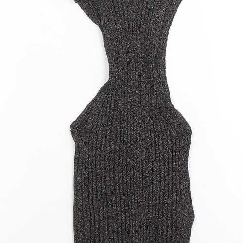 MNG Women's Black Metallic Ribbed Halter Camisole Top Size M