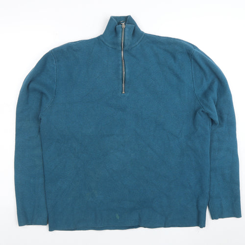 ASOS Mens Blue 1/2 Zip High Neck Cotton Sweater Size L