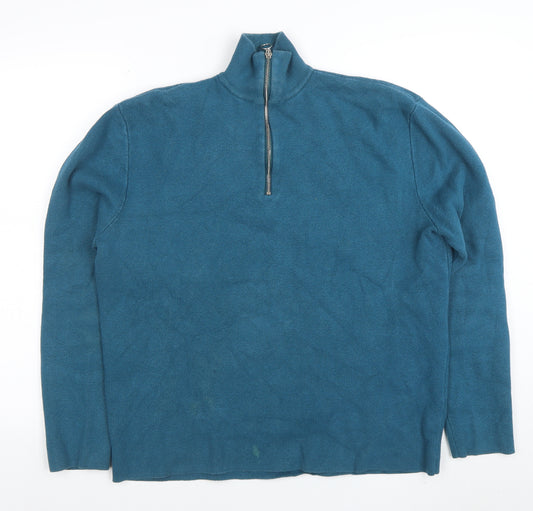 ASOS Mens Blue 1/2 Zip High Neck Cotton Sweater Size L