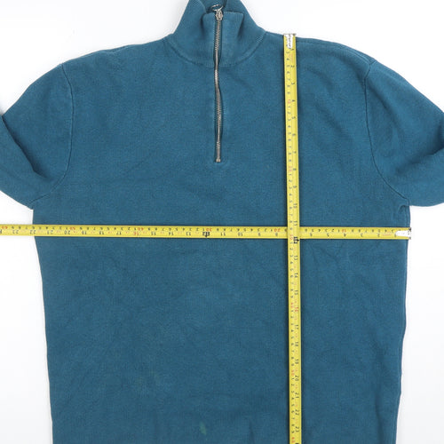 ASOS Mens Blue 1/2 Zip High Neck Cotton Sweater Size L