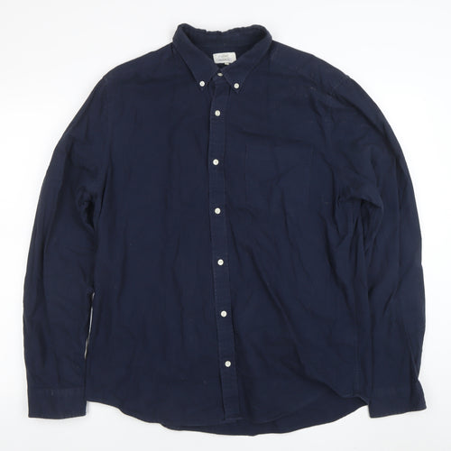 Next Men's Blue Long Sleeve Cotton Button-Down Shirt Size L