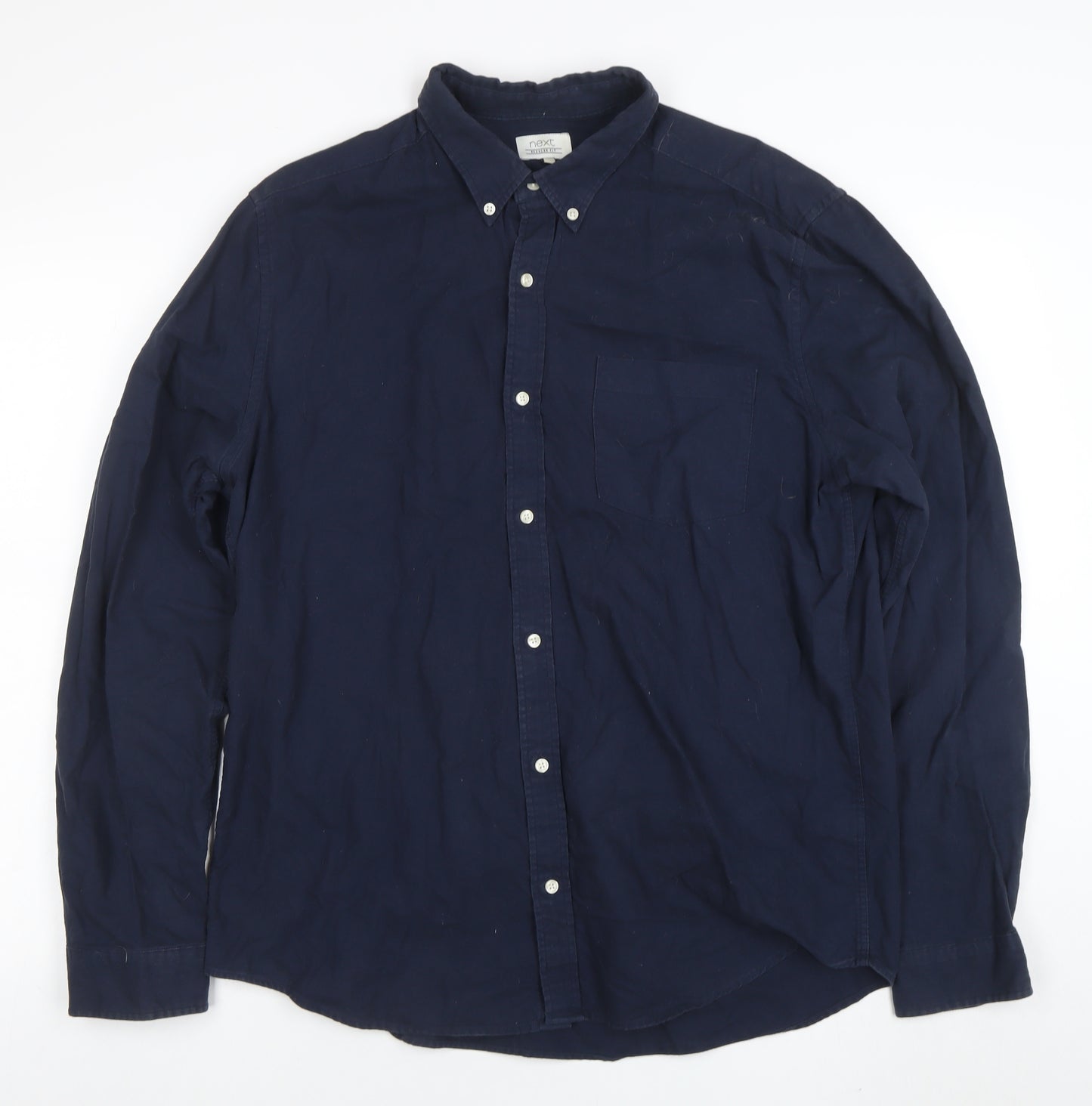 Next Men's Blue Long Sleeve Cotton Button-Down Shirt Size L