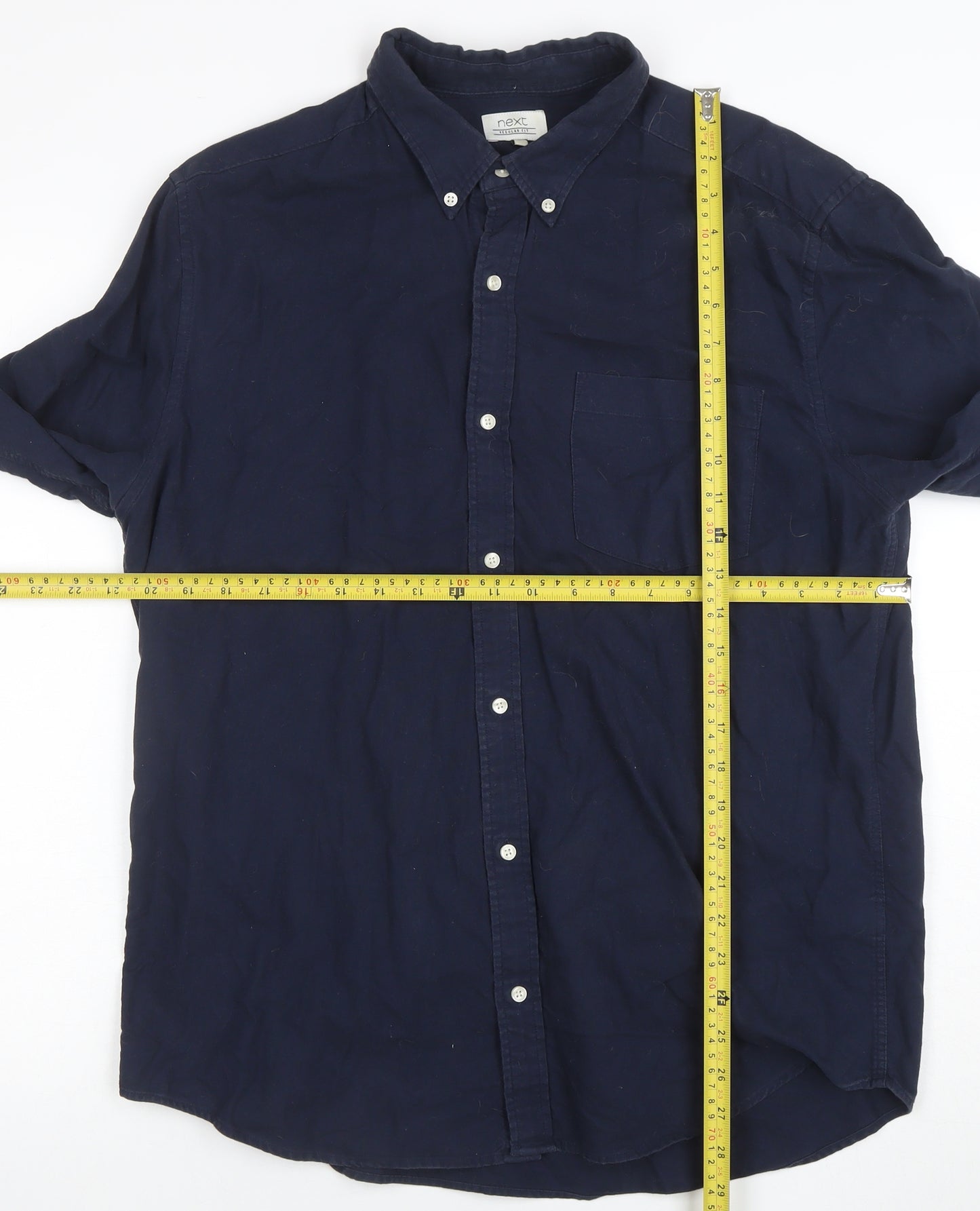 Next Men's Blue Long Sleeve Cotton Button-Down Shirt Size L
