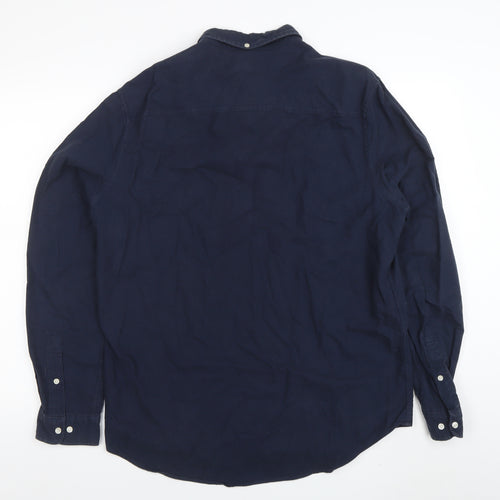 Next Men's Blue Long Sleeve Cotton Button-Down Shirt Size L