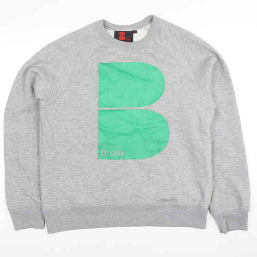 B-side Mens Grey Crew Neck Sweatshirt M Graphic Urban Pullover