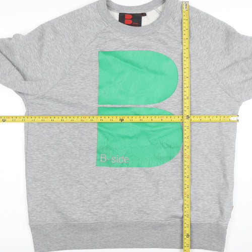 B-side Mens Grey Crew Neck Sweatshirt M Graphic Urban Pullover