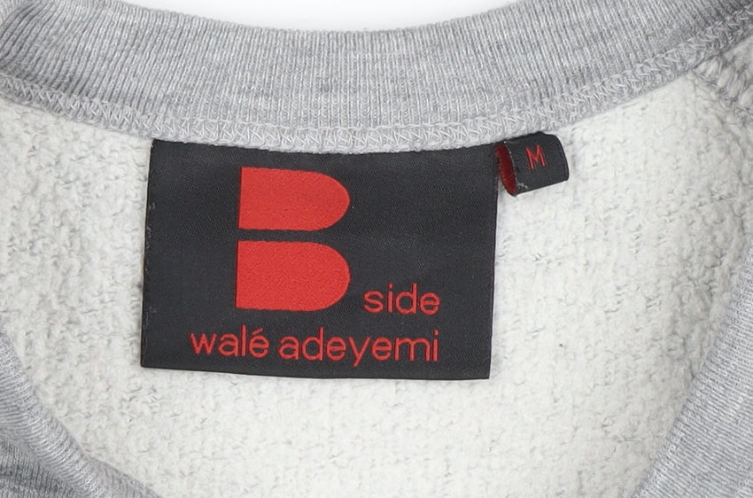 B-side Mens Grey Crew Neck Sweatshirt M Graphic Urban Pullover