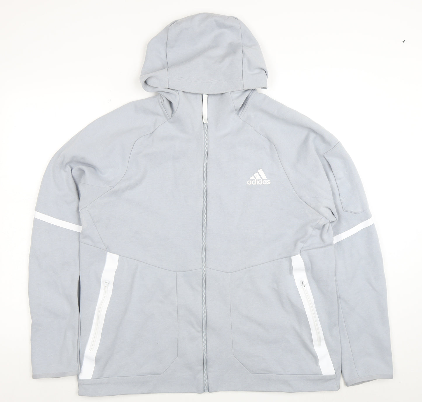 Adidas Men's Grey Full Zip Hoodie XL Sportswear Classic Fit