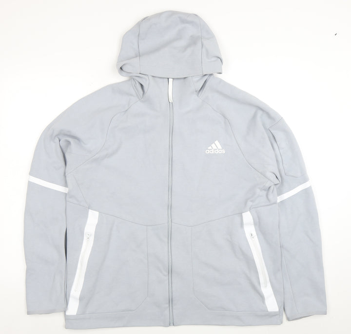Adidas Men's Grey Full Zip Hoodie XL Sportswear Classic Fit